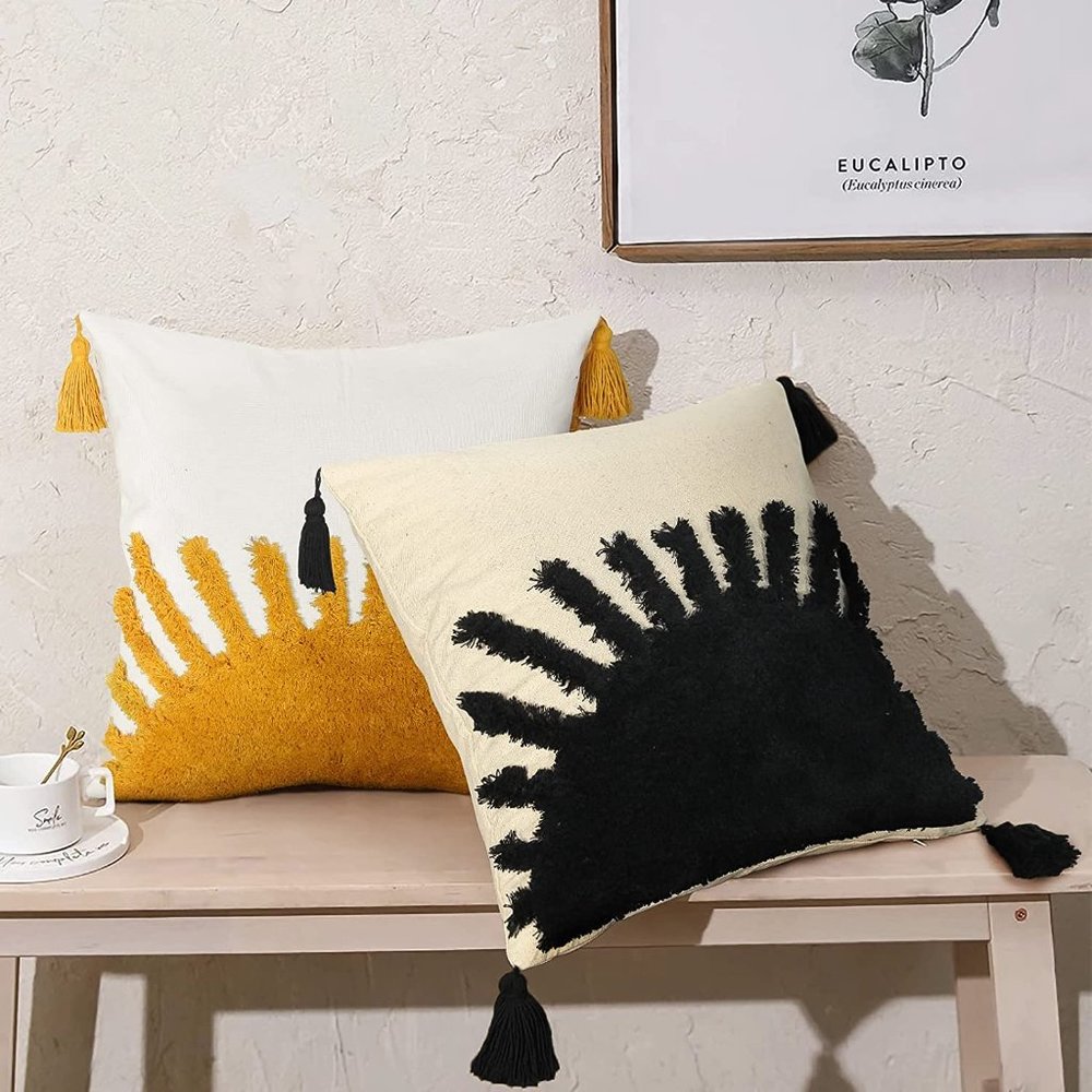 Colorful Throw Pillow Covers Cotton Sun Tufted Pillows Cover Cases with Tassels - Picture 5 of 6